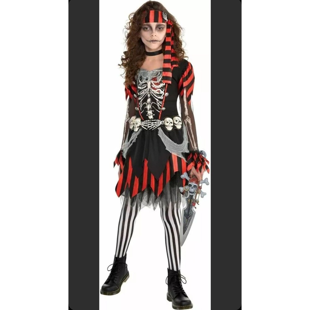 Skele-Punk Pirate Skeleton Ghost Skull Bones  Dress Halloween Child Costume Sz S